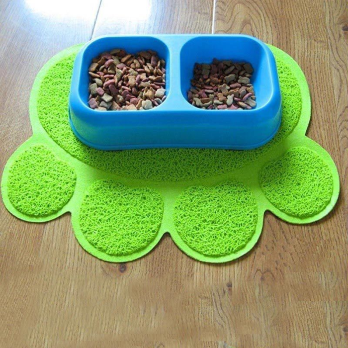 Green Paw Shaped PVC Cat Dog Mat Non-Slip Pet Food Water Bowl Feeding Placemat