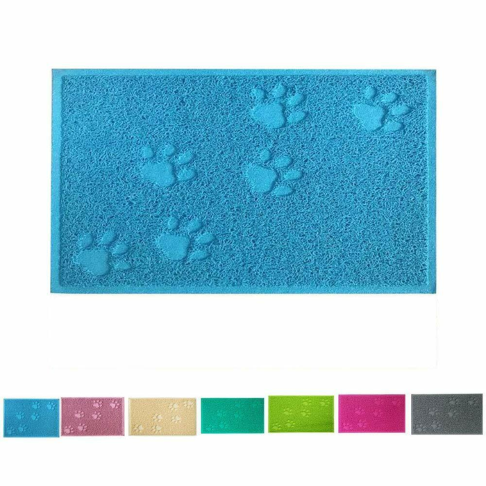 Blue Square Shaped PVC Cat Dog Mat Non-Slip Pet Food Water Bowl Feeding Placemat