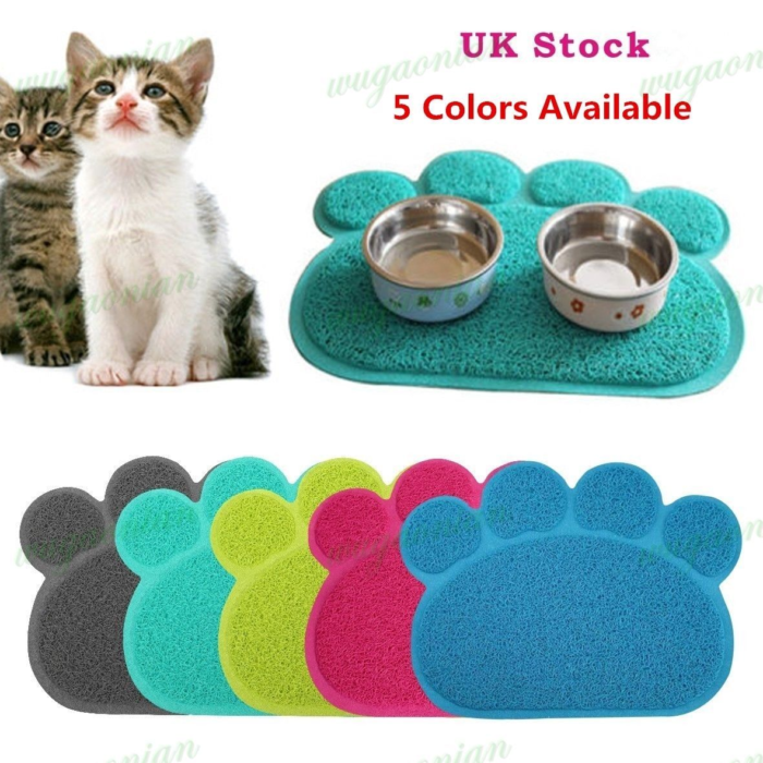Blue Paw Shaped PVC Cat Dog Mat Non-Slip Pet Food Water Bowl Feeding Placemat - Image 3
