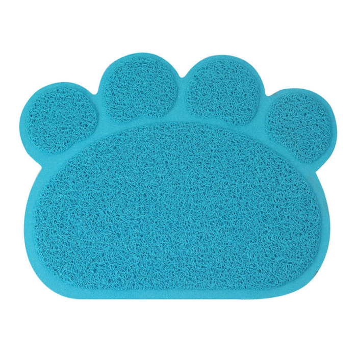 Blue Paw Shaped PVC Cat Dog Mat Non-Slip Pet Food Water Bowl Feeding Placemat