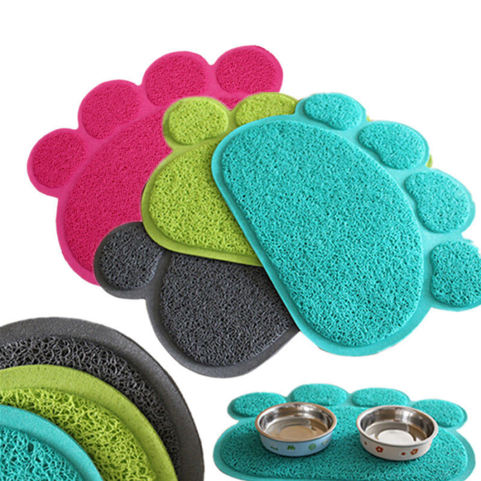 Blue Paw Shaped PVC Cat Dog Mat Non-Slip Pet Food Water Bowl Feeding Placemat - Image 2